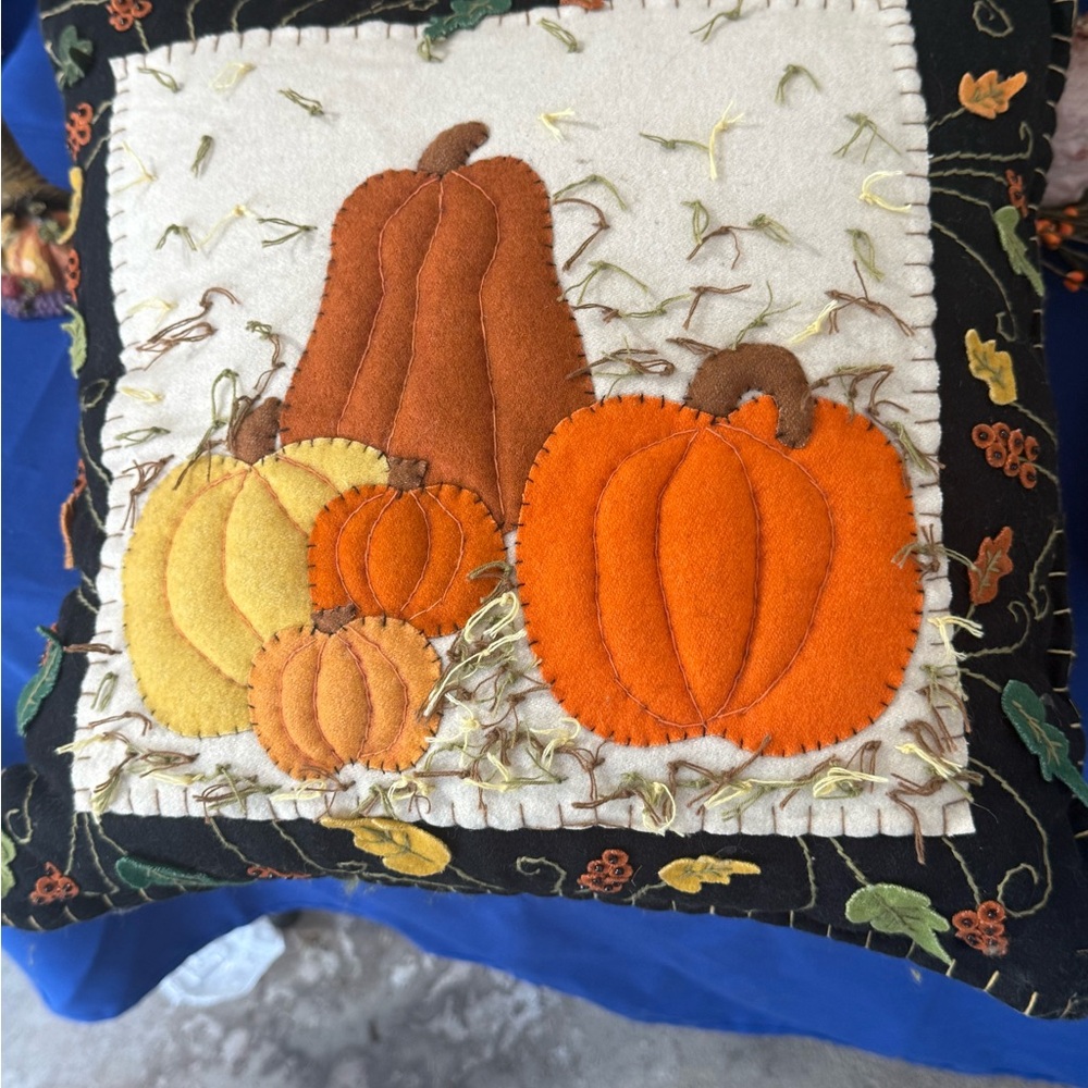 Appliqué Pumpkin Fall Pillow Cover - Orange & Mustard